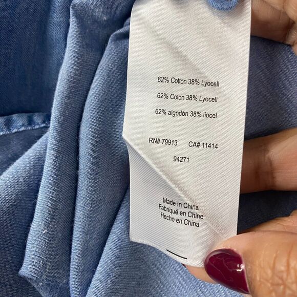 Motherhood Maternity Denim Chambray Lace Up Shirt Roll Tab‎ Sleeve Size M - Picture 11 of 12